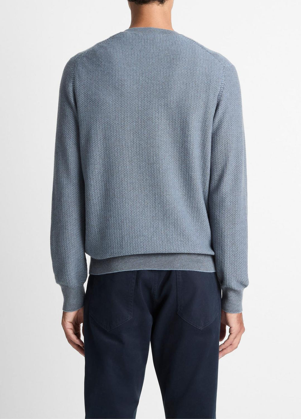 Geo-Jacquard Wool-Blend Crew Neck Sweater in Crew Neck - PARLOR BLUE/MEDIUM HEATHER GREY