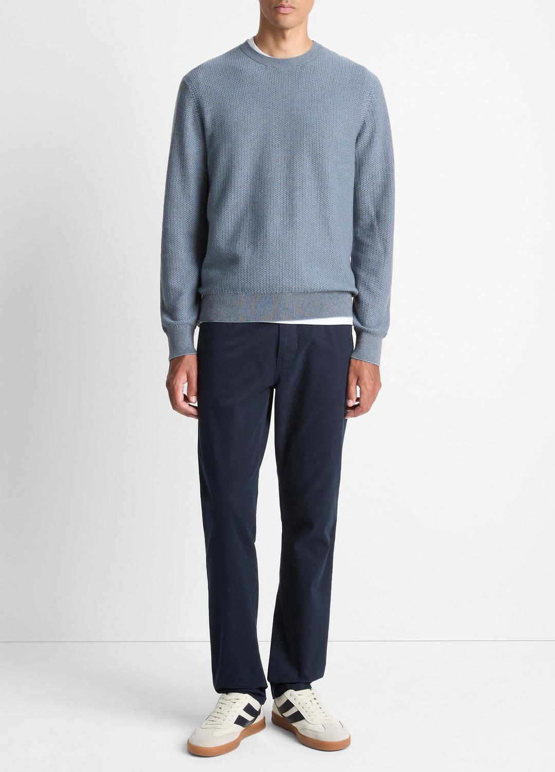 Geo-Jacquard Wool-Blend Crew Neck Sweater in Crew Neck - PARLOR BLUE/MEDIUM HEATHER GREY