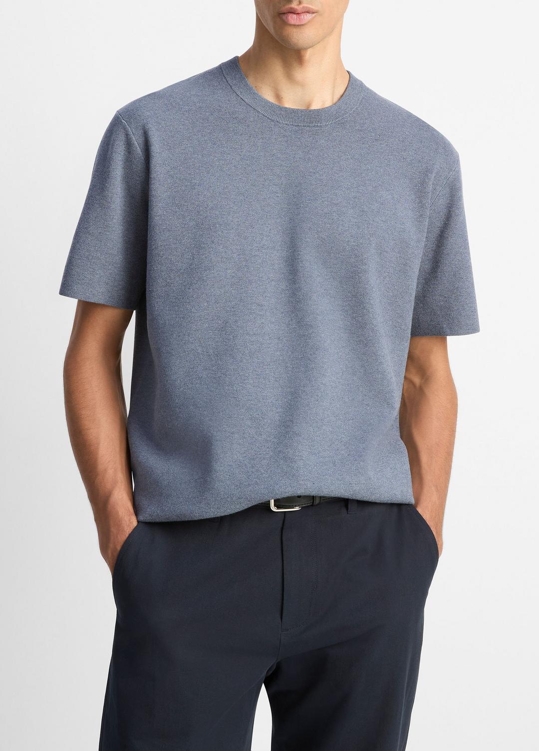 Milano Short-Sleeve Crew Neck Sweater in Crew Neck - LIGHT HEATHER RIPPLE
