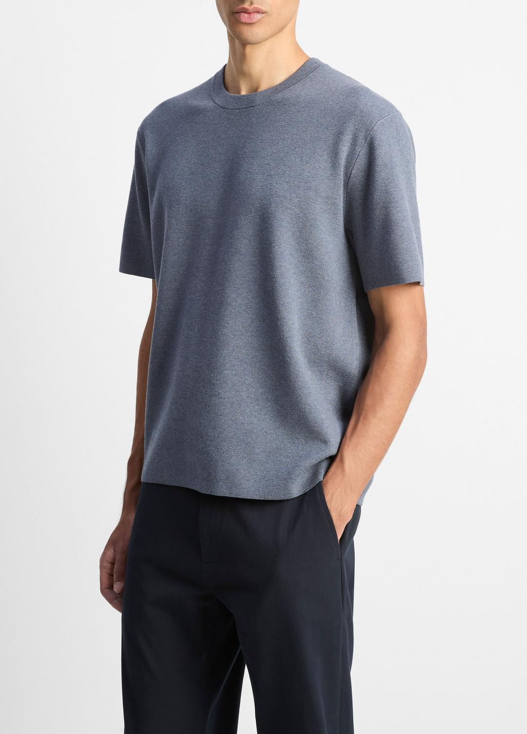 Milano Short-Sleeve Crew Neck Sweater in Crew Neck - LIGHT HEATHER RIPPLE