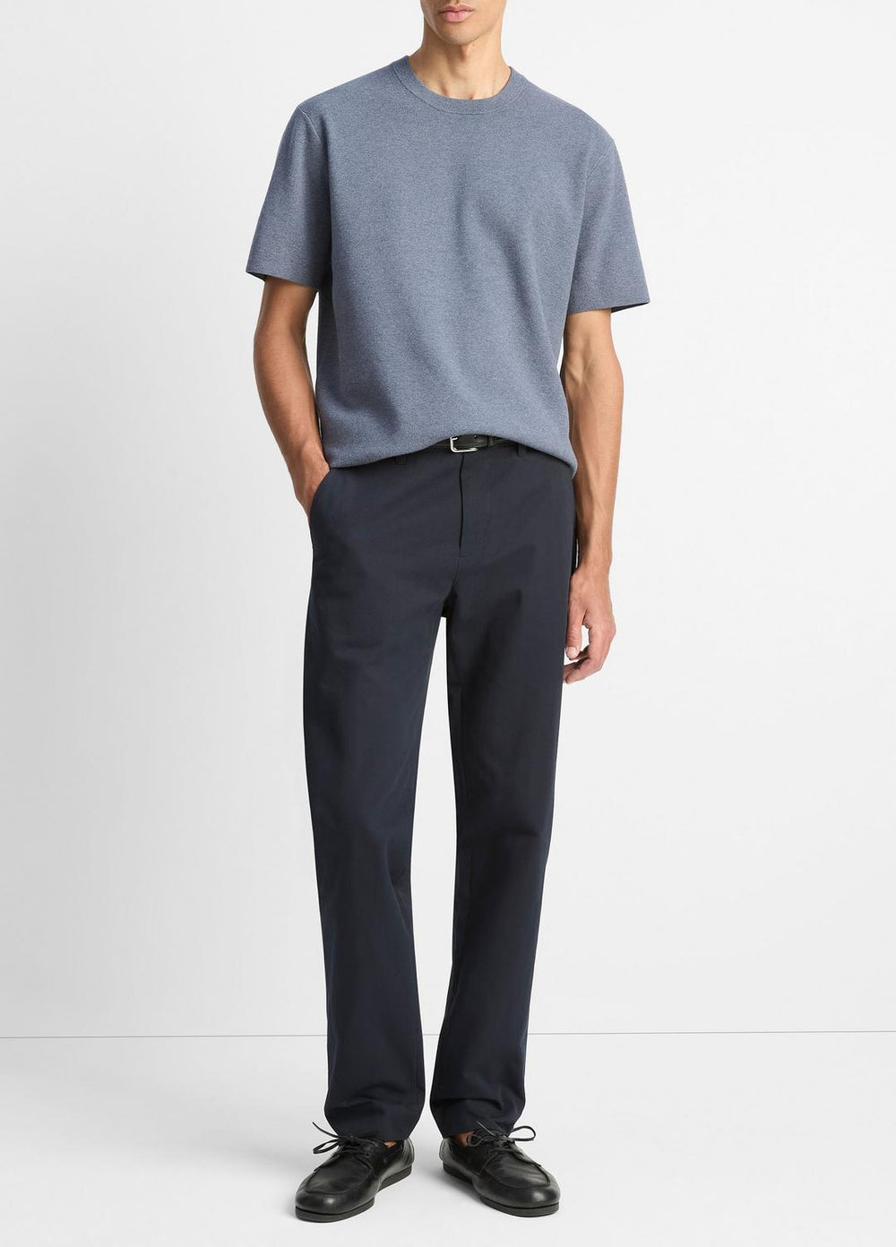 Milano Short-Sleeve Crew Neck Sweater in Crew Neck - LIGHT HEATHER RIPPLE