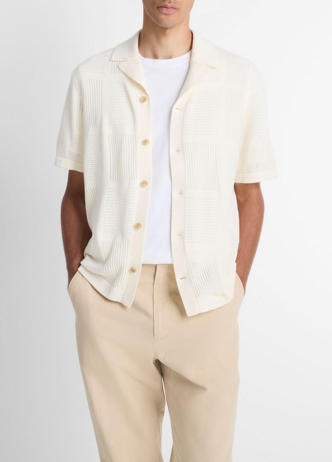 Patchwork Pointelle Short-Sleeve Shirt in Short Sleeve - CLASSIC CREAM
