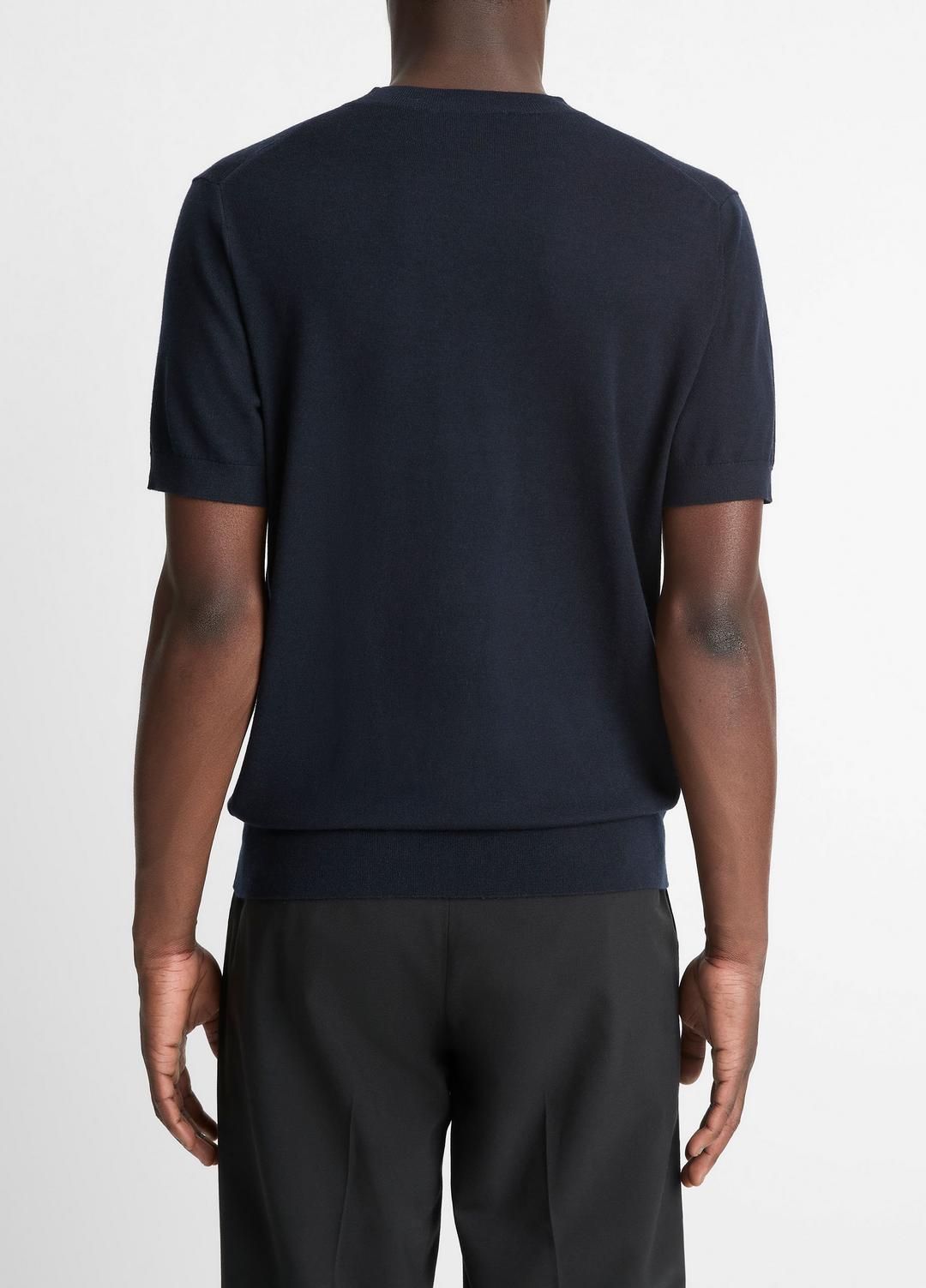 Featherweight Merino Wool-Cashmere Short-Sleeve Sweater in Crew Neck - COASTAL BLUE