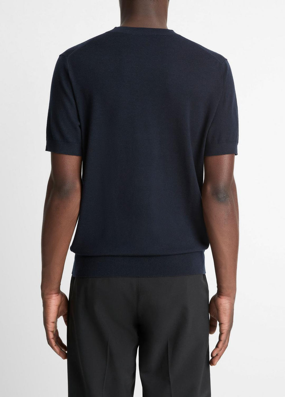 Featherweight Merino Wool-Cashmere Short-Sleeve Sweater in Crew Neck - COASTAL BLUE