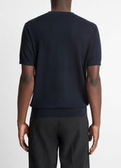 Featherweight Merino Wool-Cashmere Short-Sleeve Sweater in Crew Neck - COASTAL BLUE