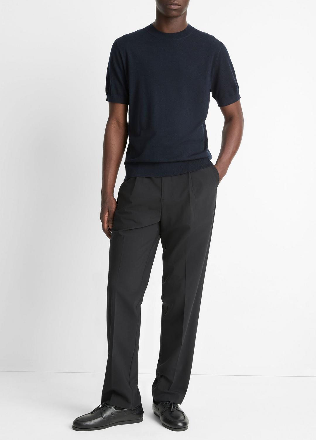 Featherweight Merino Wool-Cashmere Short-Sleeve Sweater in Crew Neck - COASTAL BLUE