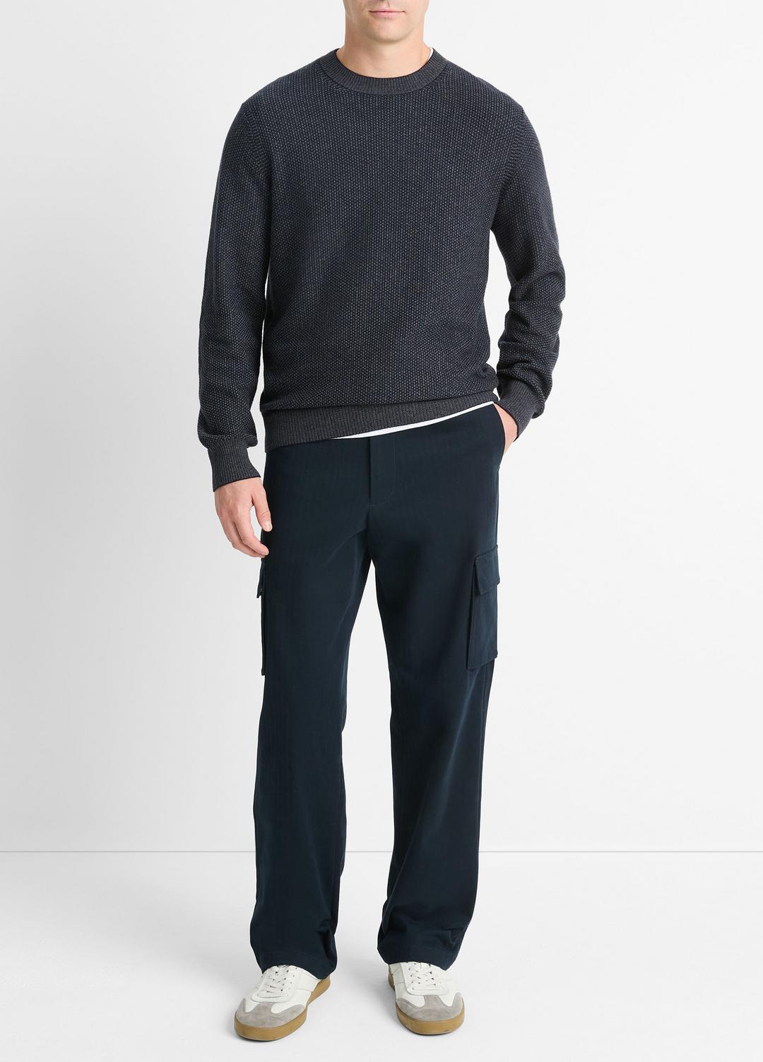Geo-Jacquard Wool-Blend Crew Neck Sweater in Crew Neck - COASTAL BLUE/MEDIUM HEATHER GREY