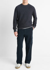 Geo-Jacquard Wool-Blend Crew Neck Sweater in Crew Neck - COASTAL BLUE/MEDIUM HEATHER GREY