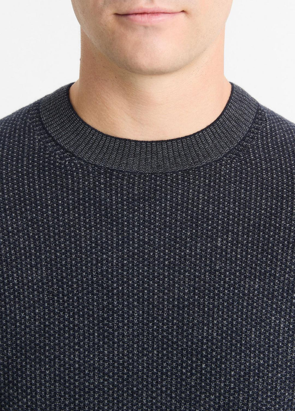 Geo-Jacquard Wool-Blend Crew Neck Sweater in Crew Neck - COASTAL BLUE/MEDIUM HEATHER GREY