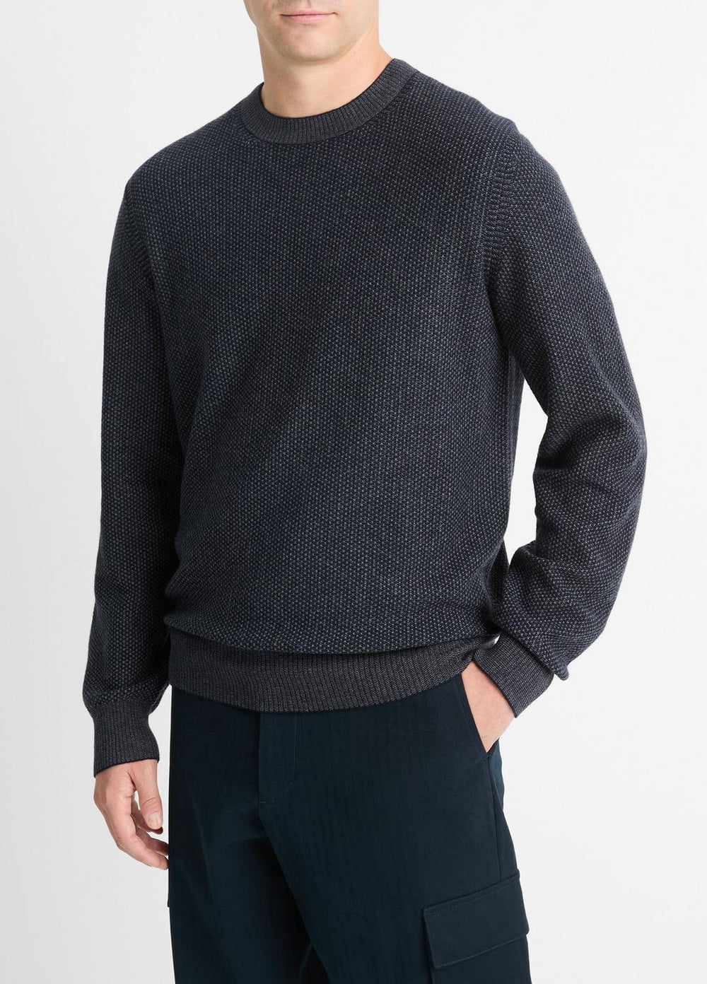 Geo-Jacquard Wool-Blend Crew Neck Sweater in Crew Neck - COASTAL BLUE/MEDIUM HEATHER GREY