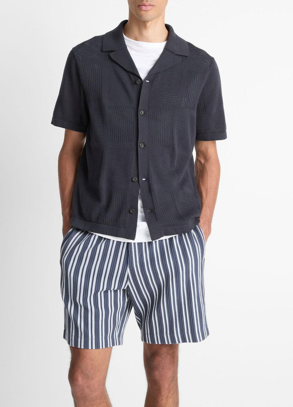 Patchwork Pointelle Short-Sleeve Shirt in Short Sleeve - LIGHT COASTAL BLUE