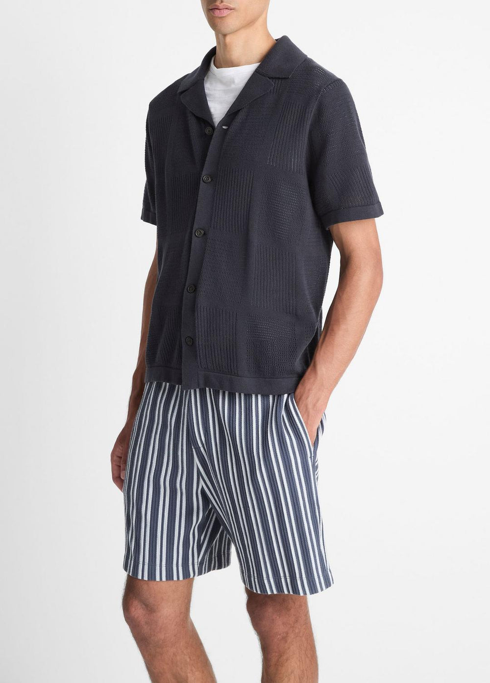 Patchwork Pointelle Short-Sleeve Shirt in Short Sleeve - LIGHT COASTAL BLUE