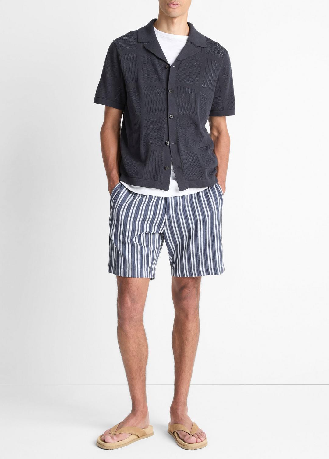 Patchwork Pointelle Short-Sleeve Shirt in Short Sleeve - LIGHT COASTAL BLUE