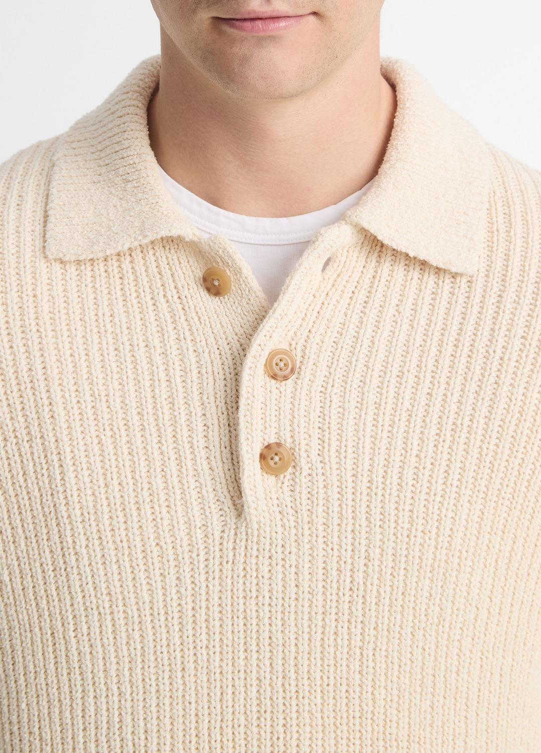 Shaker Italian Cotton-Blend Polo Sweater in Sweaters - BONE