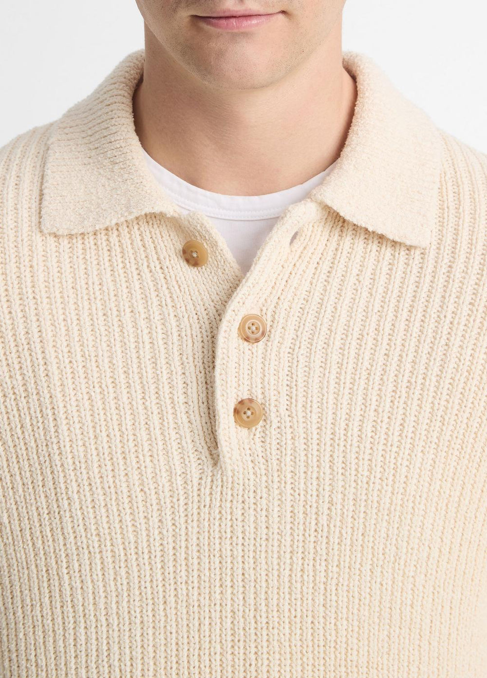 Shaker Italian Cotton-Blend Polo Sweater in Sweaters - BONE