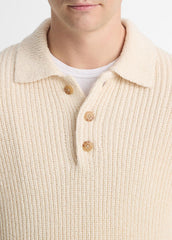 Shaker Italian Cotton-Blend Polo Sweater in Sweaters - BONE