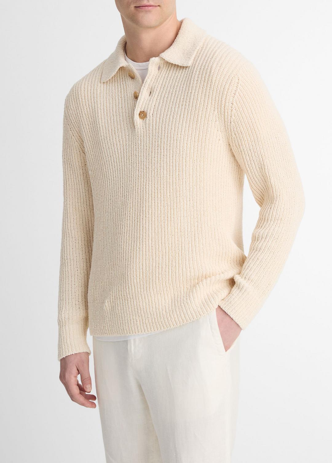 Shaker Italian Cotton-Blend Polo Sweater in Sweaters - BONE