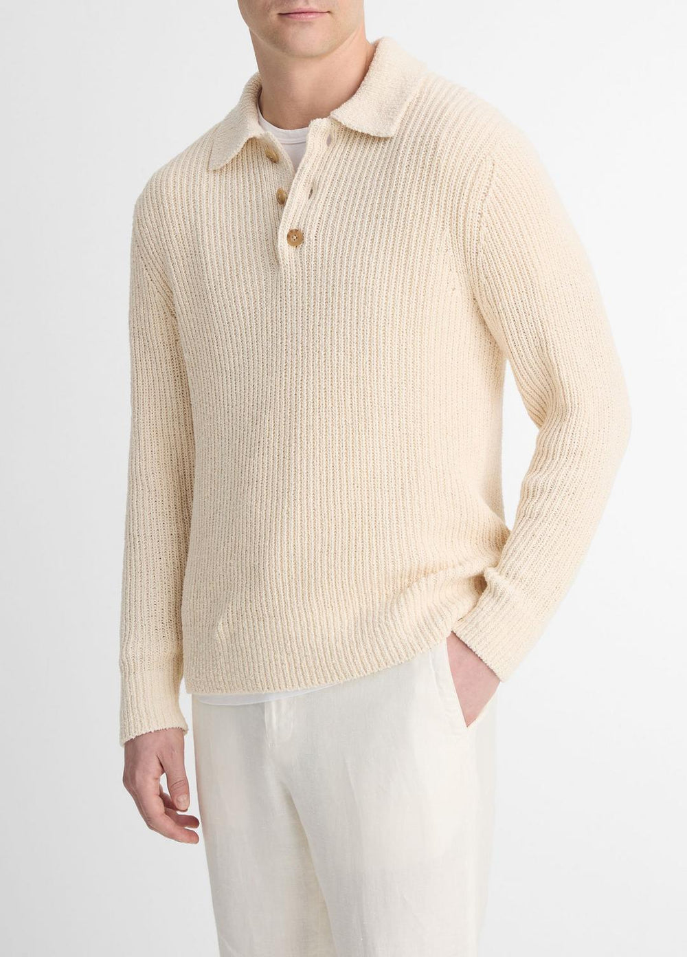 Shaker Italian Cotton-Blend Polo Sweater in Sweaters - BONE