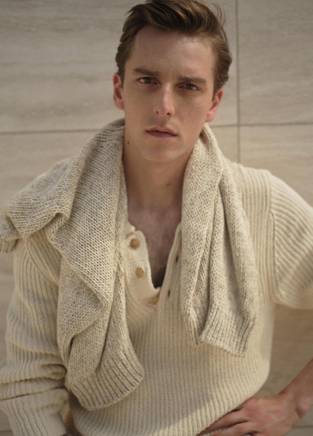 Shaker Italian Cotton-Blend Polo Sweater in Sweaters - BONE