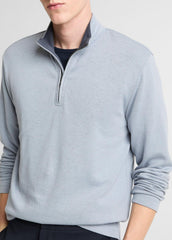 Double-Face Cotton-Blend Quarter-Zip Pullover in Quarter Zip - STEEL BLUE/STUDIO