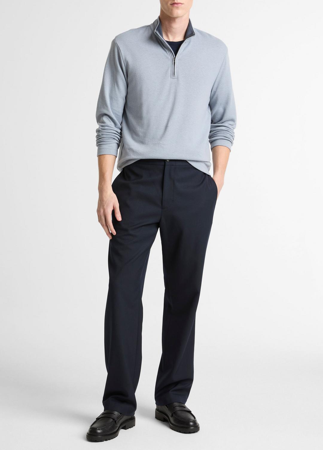 Double-Face Cotton-Blend Quarter-Zip Pullover in Quarter Zip - STEEL BLUE/STUDIO