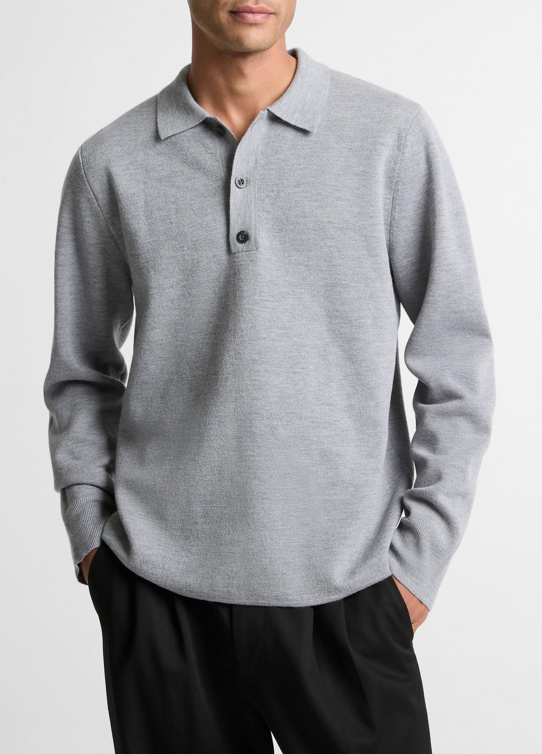 Italian Merino Wool Milano Polo Sweater in Sweaters - HEATHER GREY