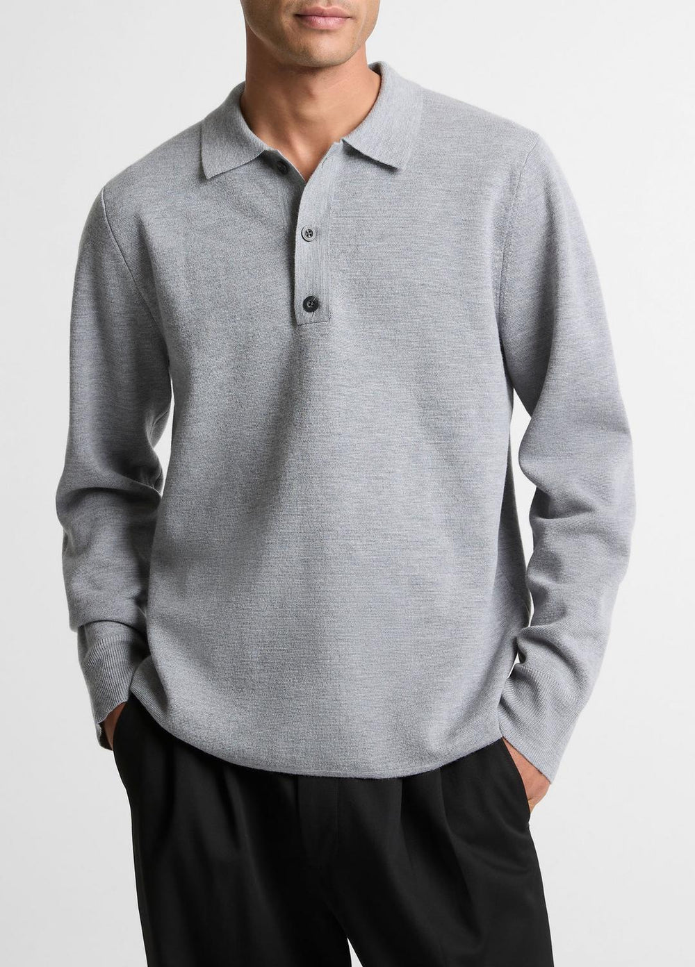 Italian Merino Wool Milano Polo Sweater in Sweaters - HEATHER GREY