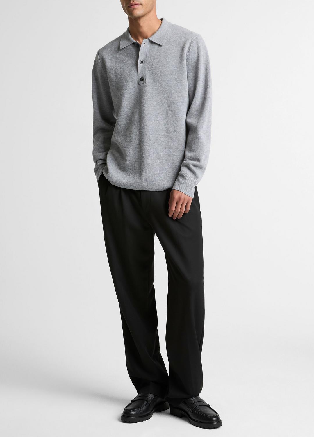 Italian Merino Wool Milano Polo Sweater in Sweaters - HEATHER GREY
