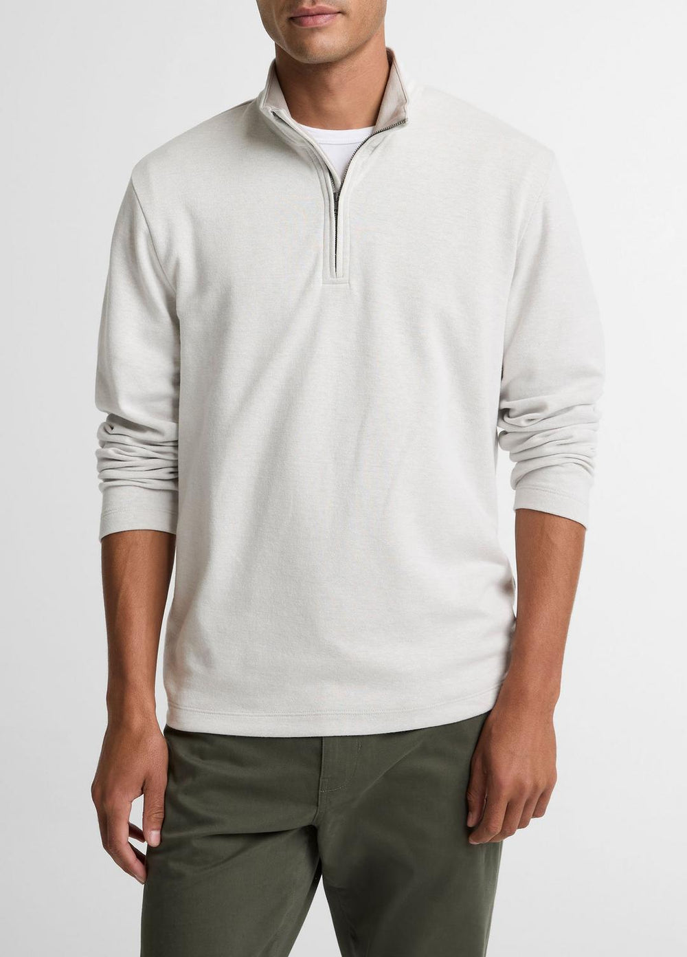 Double-Face Cotton-Blend Quarter-Zip Pullover in Quarter Zip - OFF WHITE/JET