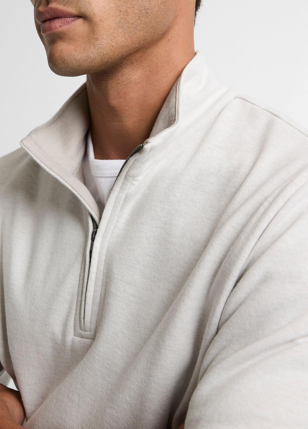 Double-Face Cotton-Blend Quarter-Zip Pullover in Quarter Zip - OFF WHITE/JET