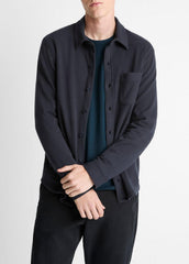 Knit Cotton-Blend Button-Front Shirt in Long Sleeve - COASTAL BLUE