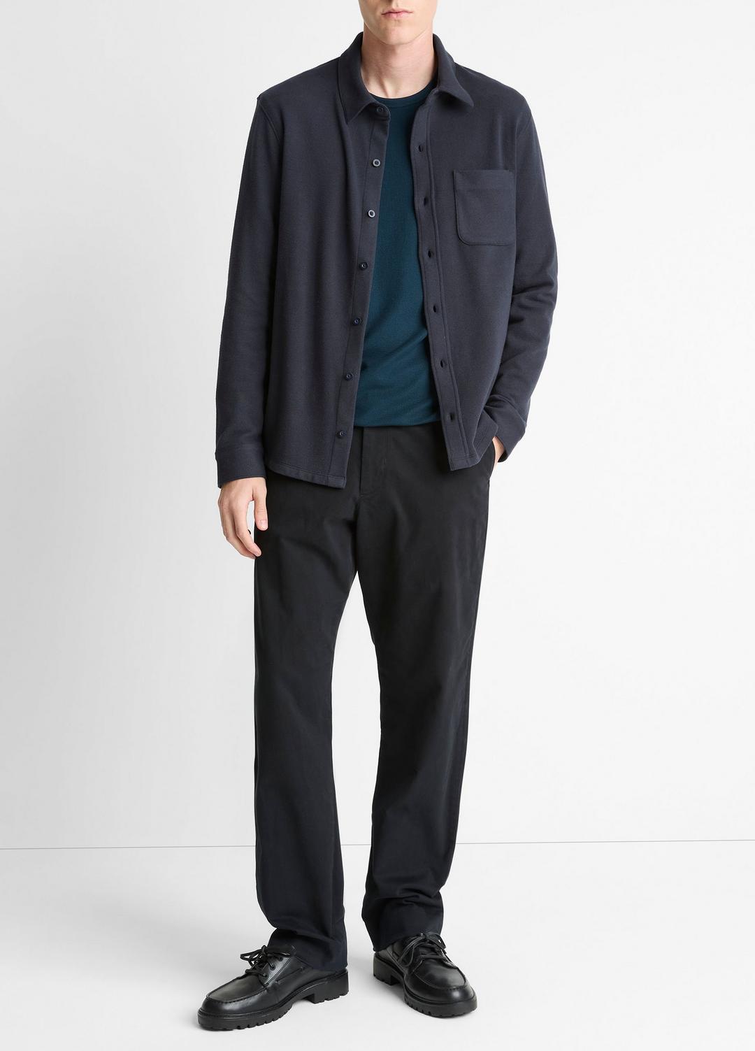 Knit Cotton-Blend Button-Front Shirt in Long Sleeve - COASTAL BLUE