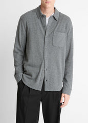 Knit Cotton-Blend Button-Front Shirt in Long Sleeve - MEDIUM HEATHER GREY