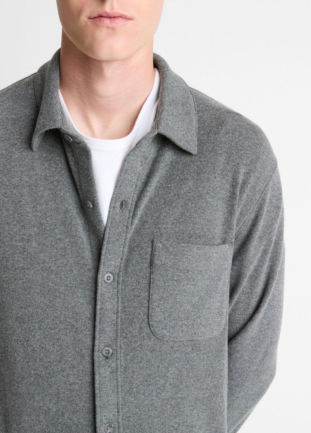 Knit Cotton-Blend Button-Front Shirt in Long Sleeve - MEDIUM HEATHER GREY