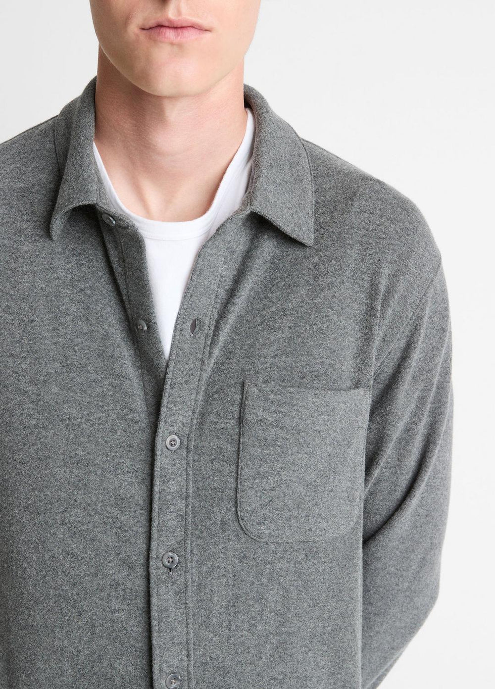 Knit Cotton-Blend Button-Front Shirt in Long Sleeve - MEDIUM HEATHER GREY