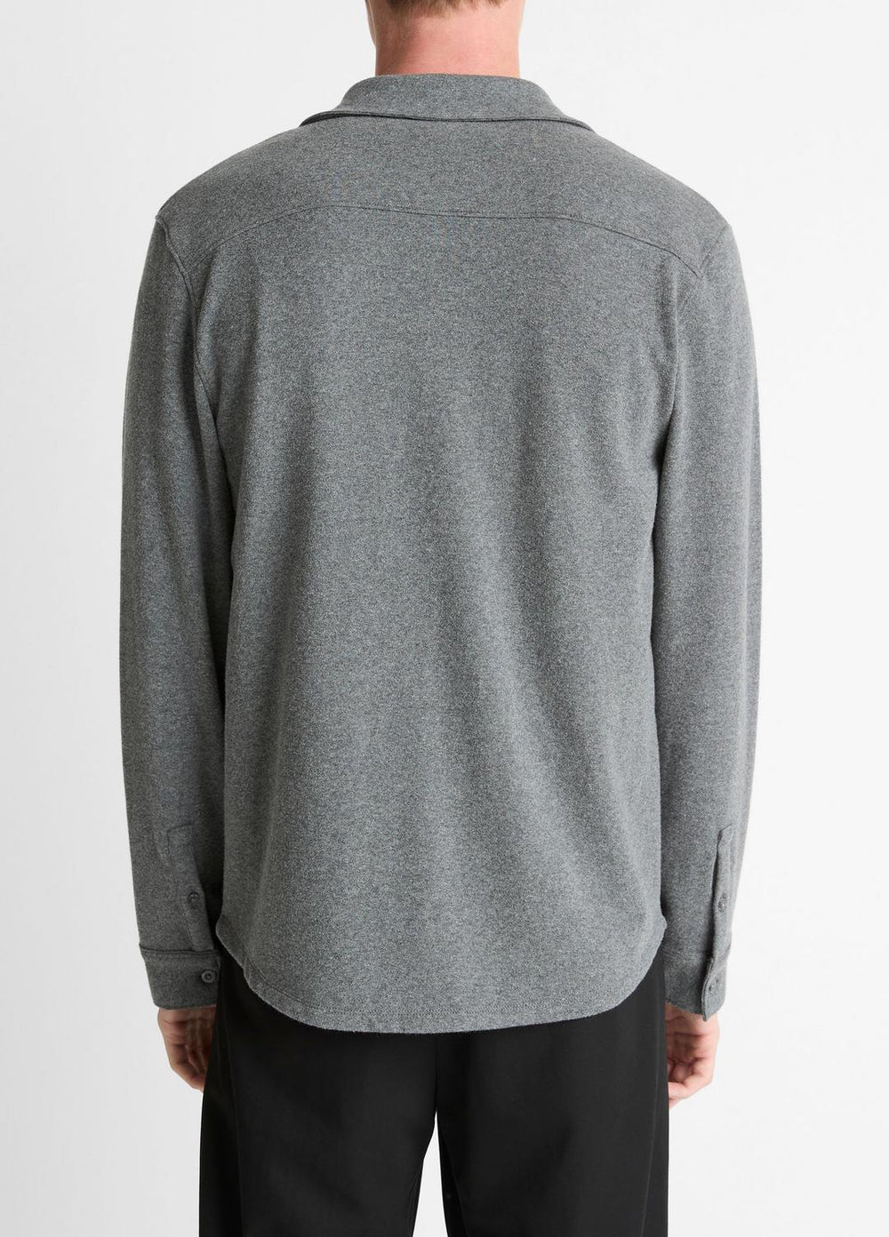 Knit Cotton-Blend Button-Front Shirt in Long Sleeve - MEDIUM HEATHER GREY