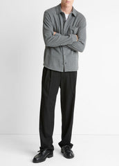 Knit Cotton-Blend Button-Front Shirt in Long Sleeve - MEDIUM HEATHER GREY