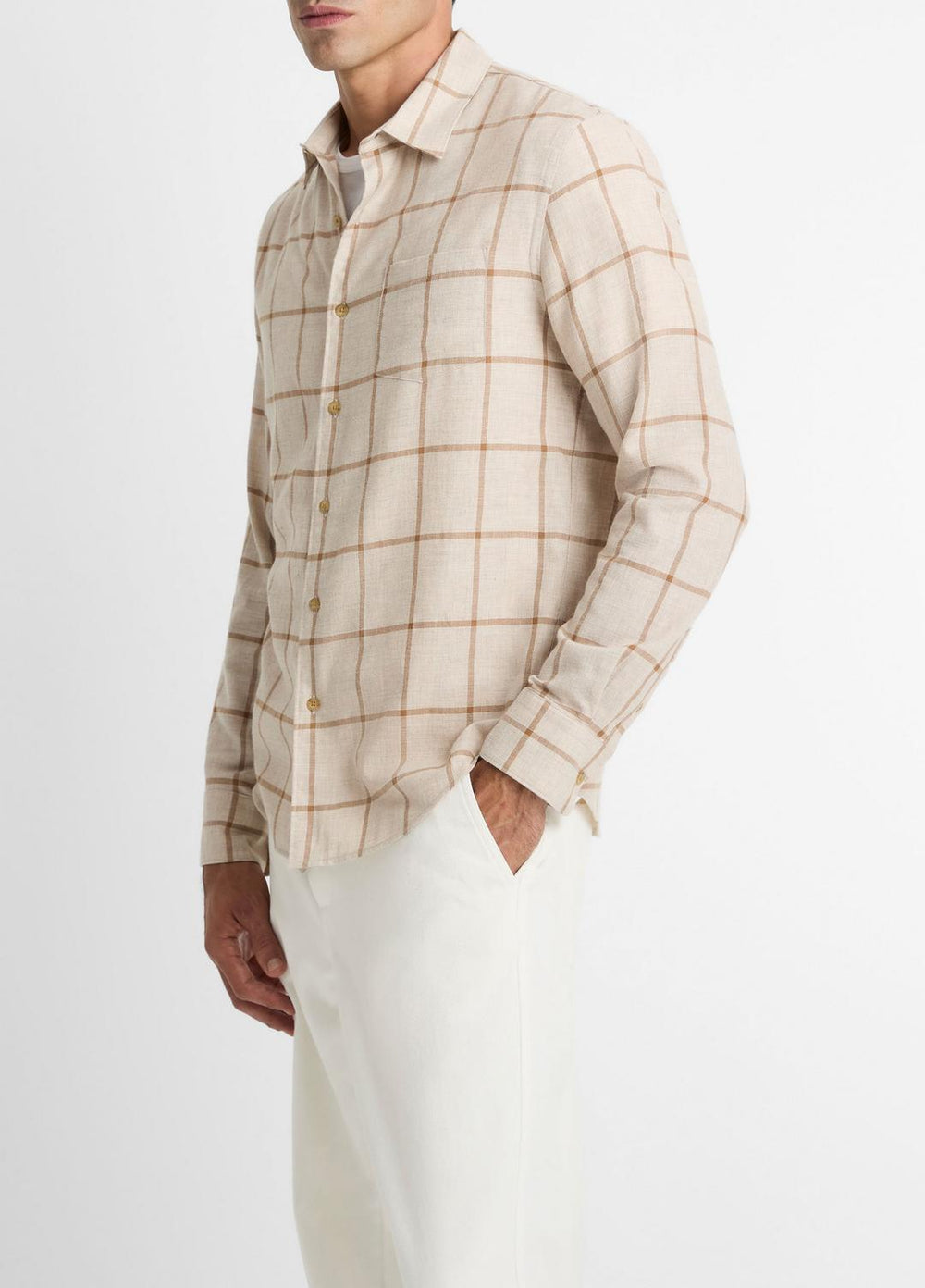 Rockery Plaid Cotton Button-Front Shirt in Long Sleeve - HEATHER OATMEAL/WALNUT