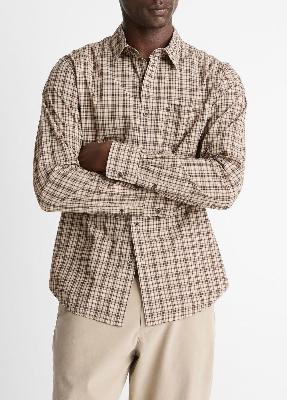 Great Falls Plaid Cotton Button-Front Shirt in Long Sleeve - RIVER SAND/MISSION