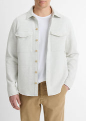 Double-Knit Cotton-Blend Piqué Shirt Jacket in Shirt Jackets - HEATHER WHITE/LIGHT HEATHER GREY