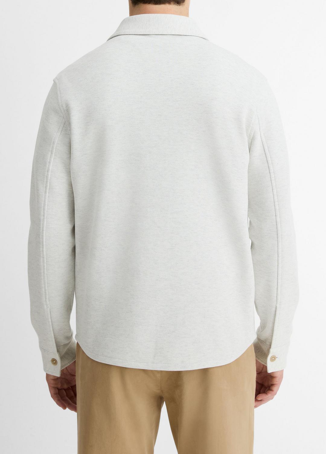 Double-Knit Cotton-Blend Piqué Shirt Jacket in Shirt Jackets - HEATHER WHITE/LIGHT HEATHER GREY