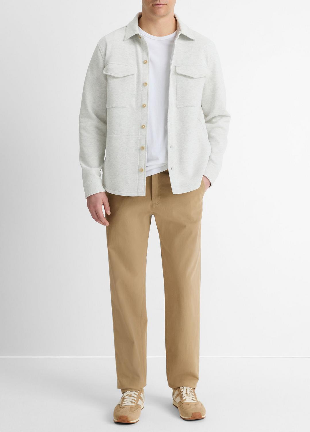 Double-Knit Cotton-Blend Piqué Shirt Jacket in Shirt Jackets - HEATHER WHITE/LIGHT HEATHER GREY