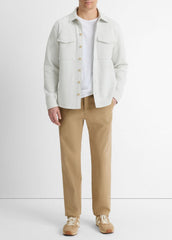 Double-Knit Cotton-Blend Piqué Shirt Jacket in Shirt Jackets - HEATHER WHITE/LIGHT HEATHER GREY