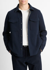 Double-Knit Cotton-Blend Piqué Shirt Jacket in Shirt Jackets - COASTAL BLUE/MEDIUM GREY