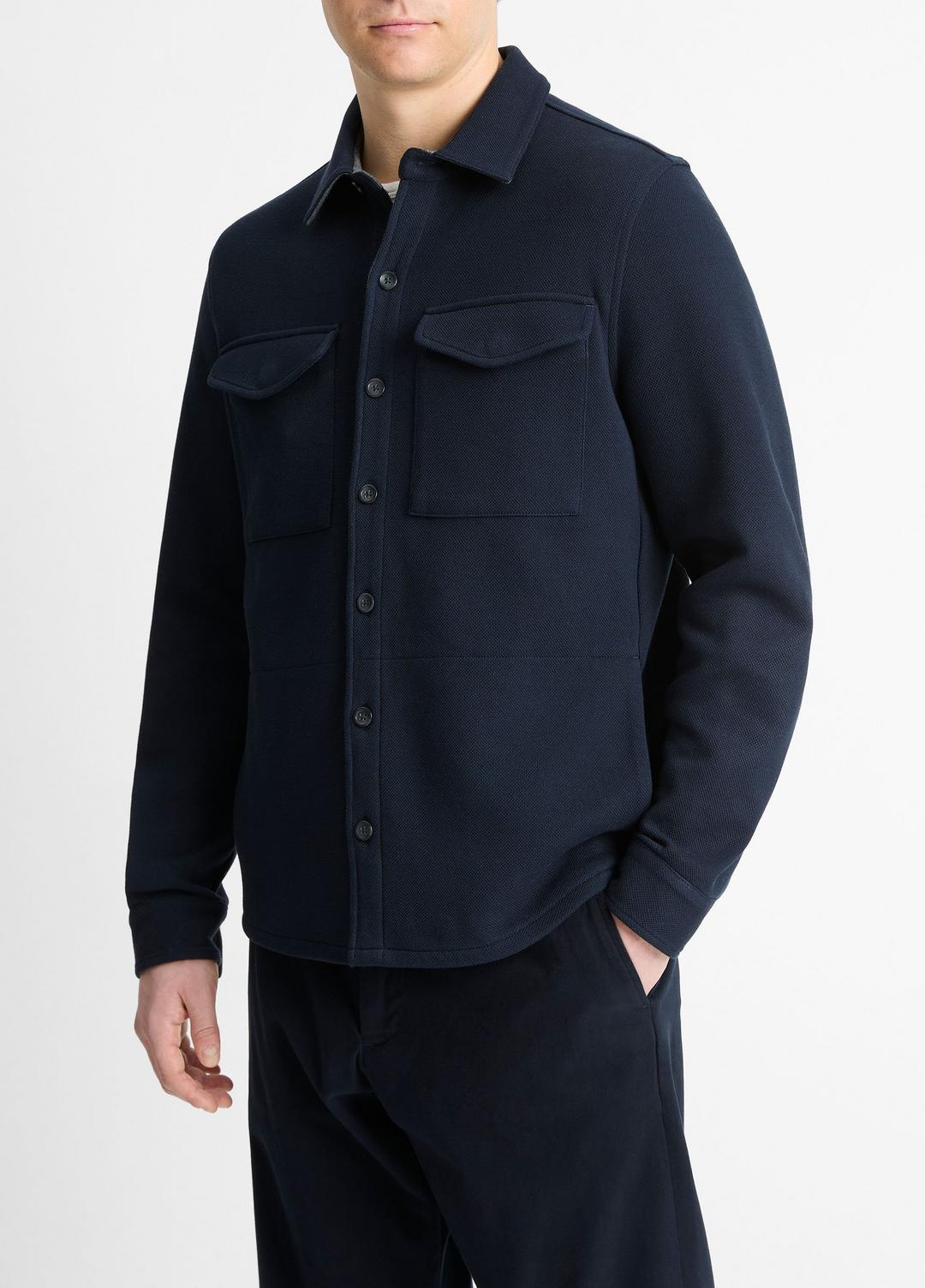 Double-Knit Cotton-Blend Piqué Shirt Jacket in Shirt Jackets - COASTAL BLUE/MEDIUM GREY