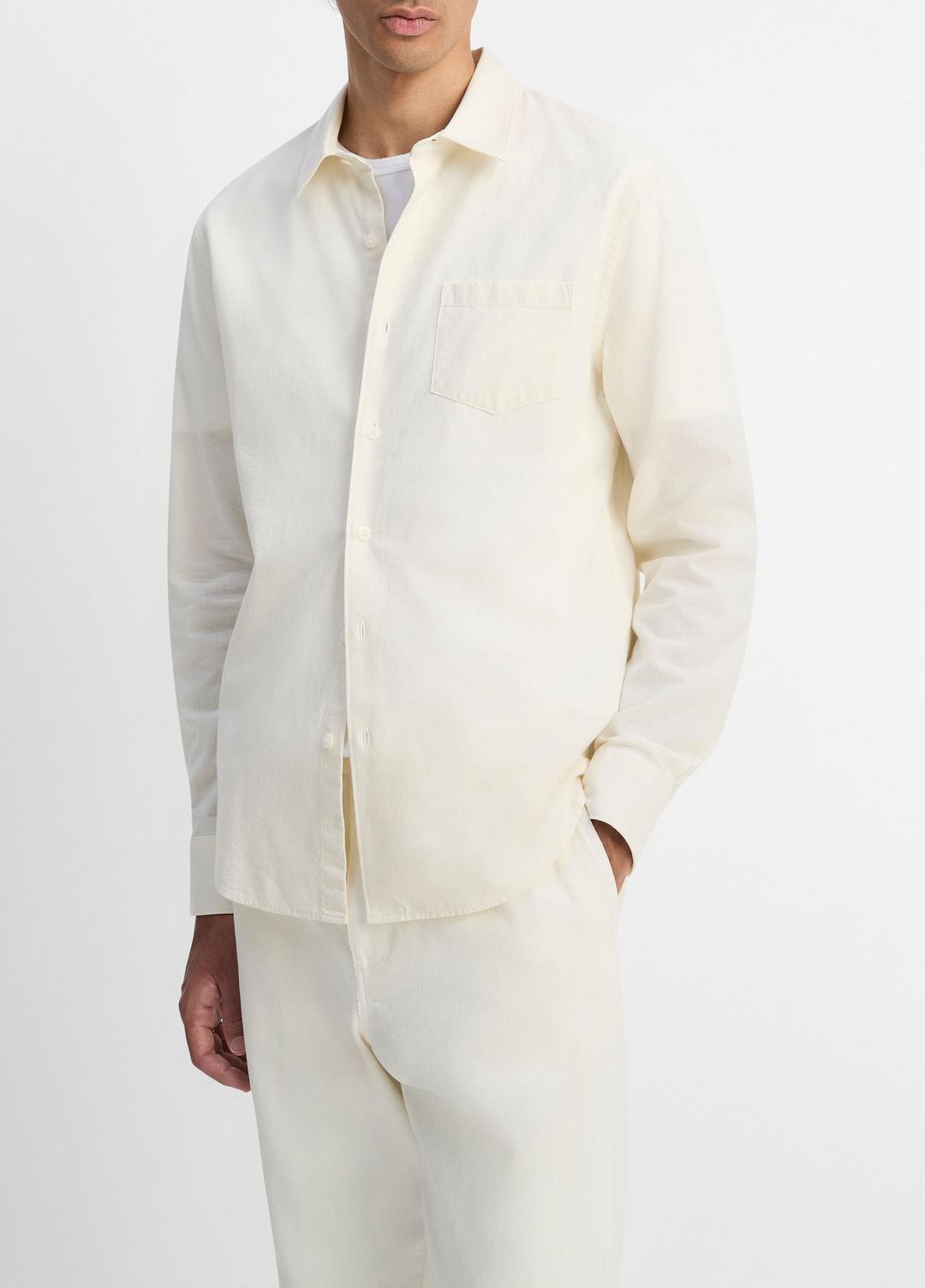 Cotton Chambray Button-Front Shirt in Long Sleeve - OFF WHITE