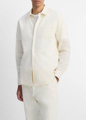 Cotton Chambray Button-Front Shirt in Long Sleeve - OFF WHITE