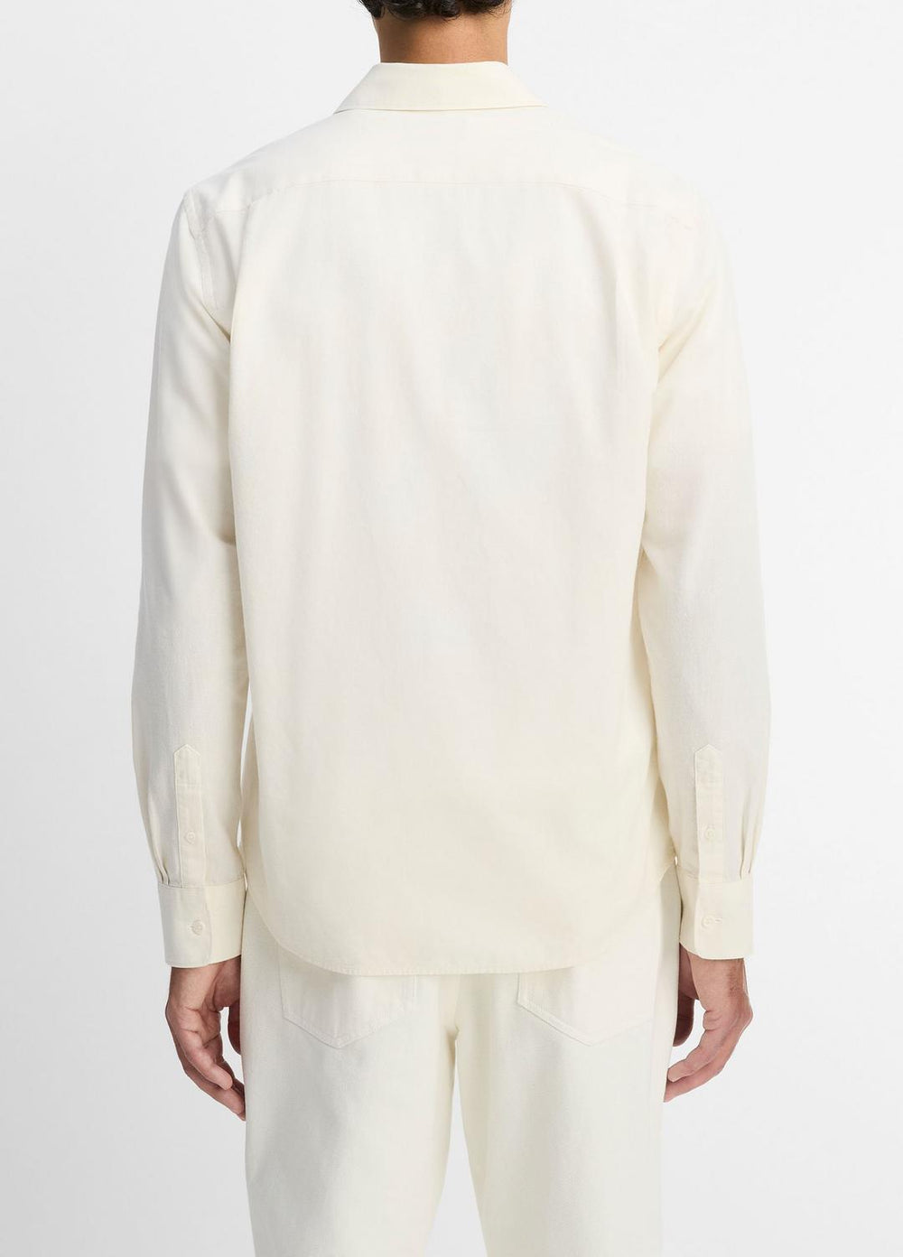 Cotton Chambray Button-Front Shirt in Long Sleeve - OFF WHITE