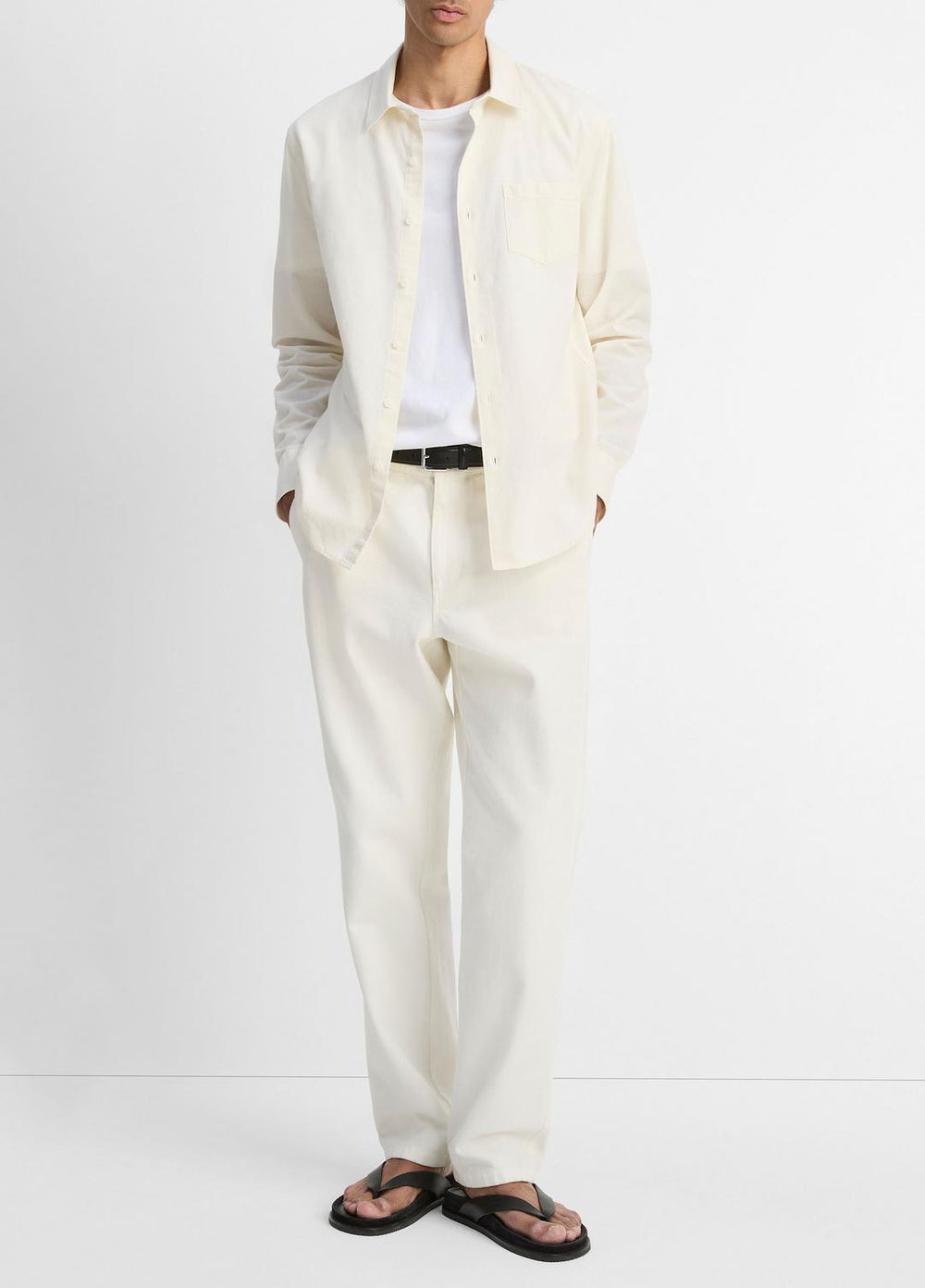 Cotton Chambray Button-Front Shirt in Long Sleeve - OFF WHITE