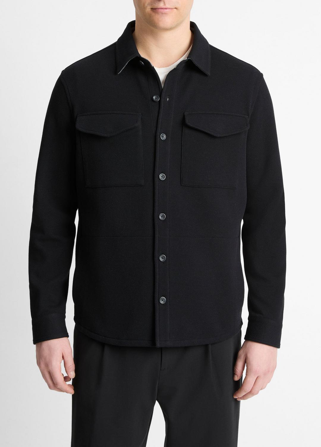 Double-Knit Cotton-Blend Piqué Shirt Jacket in Shirt Jackets - BLACK/MEDIUM HEATHER GREY